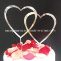 Rhinestone Doube Heart Wedding Cake Topper para Decoração de Bolo